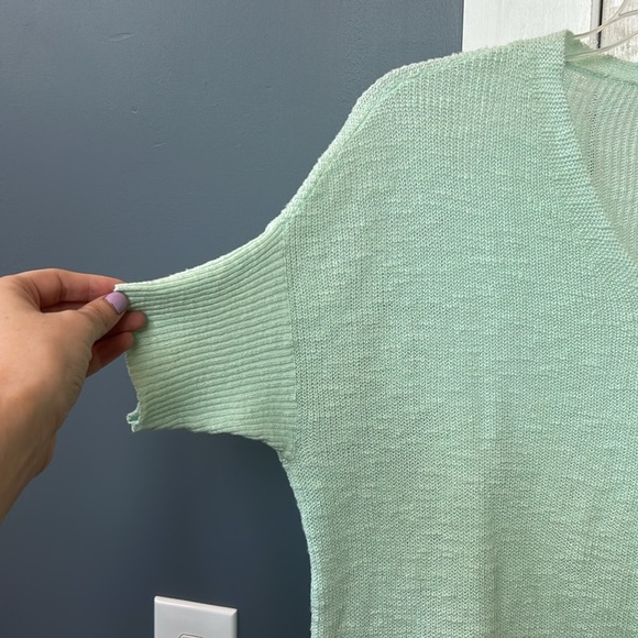 Eileen Fisher Organic Linen Organic Cotton Sea Foam Green V-neck Knit Sweater - Picture 2 of 4